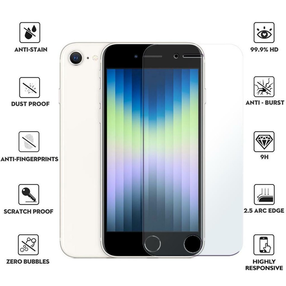 For iPhone SE 2022 2020 7 8 Full Coverage Tempered Glass Screen Protector Cover