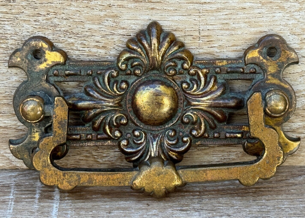 ANTIQUE LARGE BRASS DRAWER PULL HANDLE