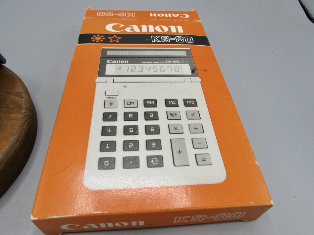 Canon KS-80 Solar Calculator With Instruction Manual & Original Box Display Elev