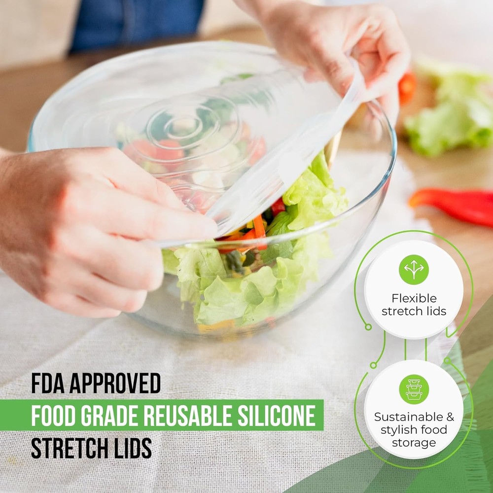 Reusable Silicone Stretch Lids for Fridge, Bowl Covers, Cups, Cans, Jars, 7 Pack