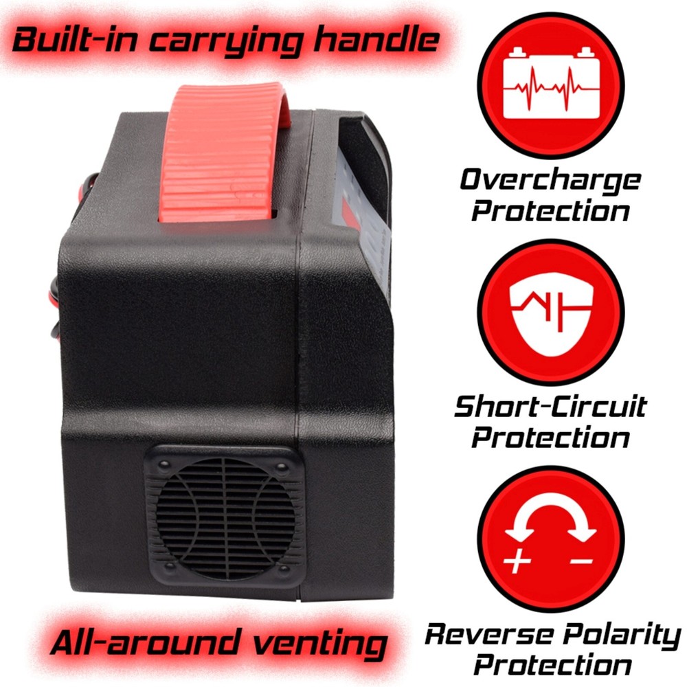 12-Volt Automatic Battery Charger, 2 / 6 / 10 Amp Fast Charge w/ Carry Handle