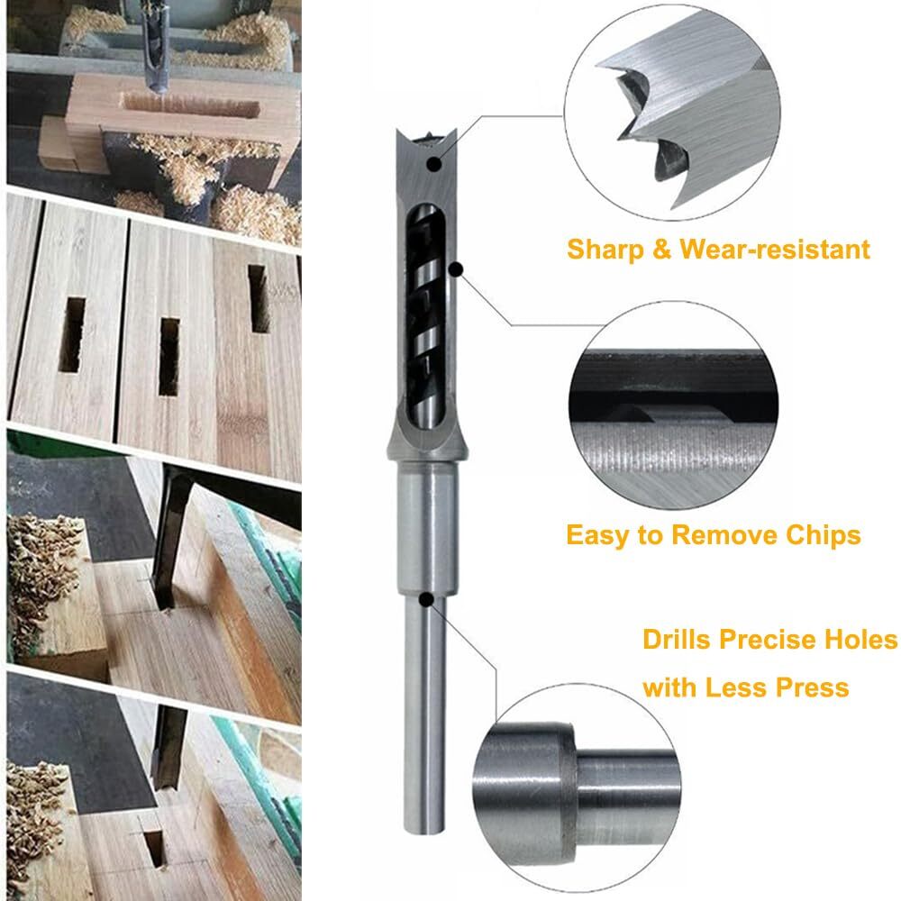 6Pcs Woodworking Square Drill Bits Set, HSS Wood Mortising Chisel Countersink