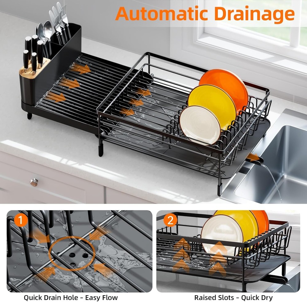 Large Dish Drying Rack Expandable Dish Racks Kitchen Counter Multifunctional