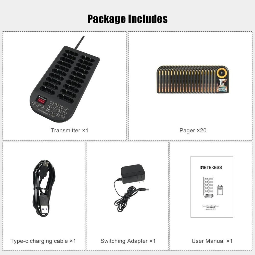 RETEKESS TD169 wireless calling system pager for restaurant PC function 20 Pager