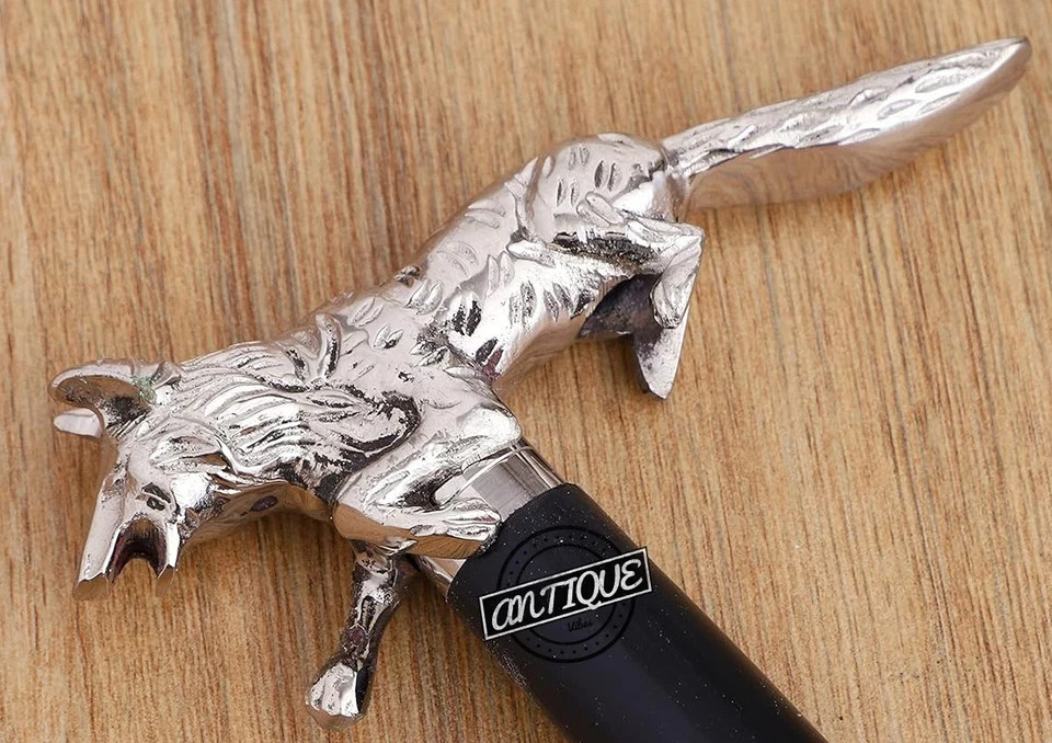 Silver Fox Handle Solid Walk Canes Wooden Shaft Sticks Old Aged Gift Idea Royal