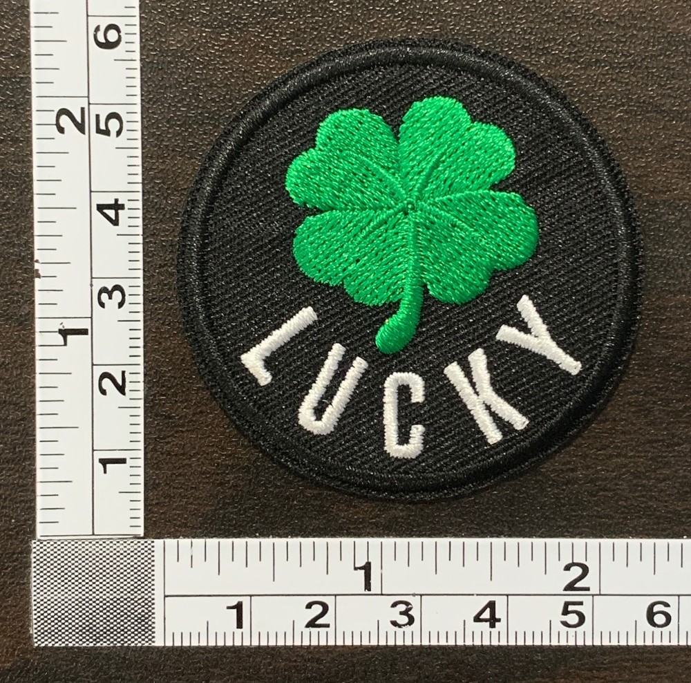 Lucky Green Four Leaf Clover Shamrock Black Embroidered Iron On Patch