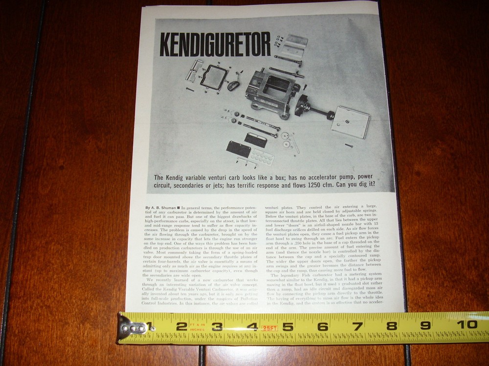 KENDIG CARBURETOR PRE PREDATOR ORIGINAL 1972 ARTICLE