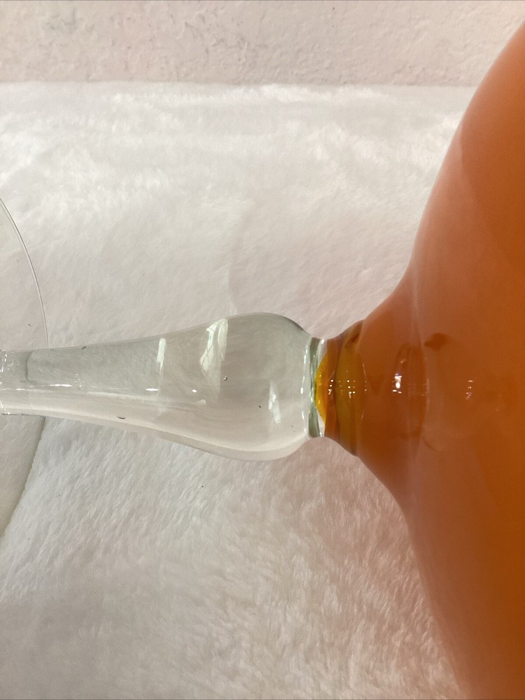 MCM Empoli Studio Art Candy Dish - Bright Orange with White Inside & Clear Stem