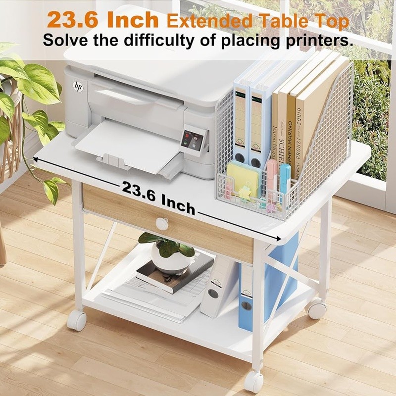 2 Tier Printer Stand W/ Rolling Casters Under Desk Storage Printer & Scanner New