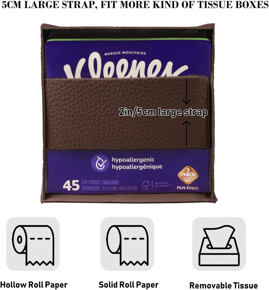 Tissue Box Cover Holder Square Tissue Cube Cover PU Leather Tissue Organizer wit