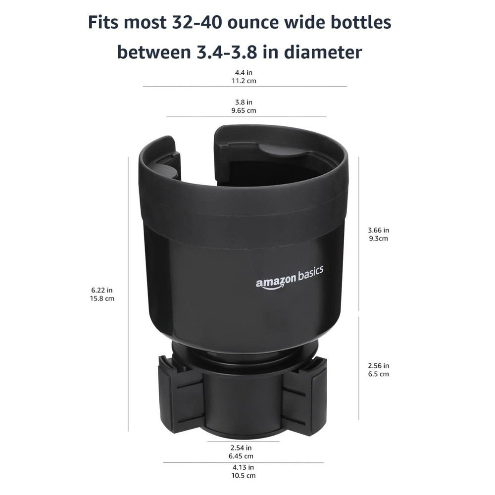 Amazon Basics Car Cup Holder Expander with Adjustable 3.4 to 3.8 in, black