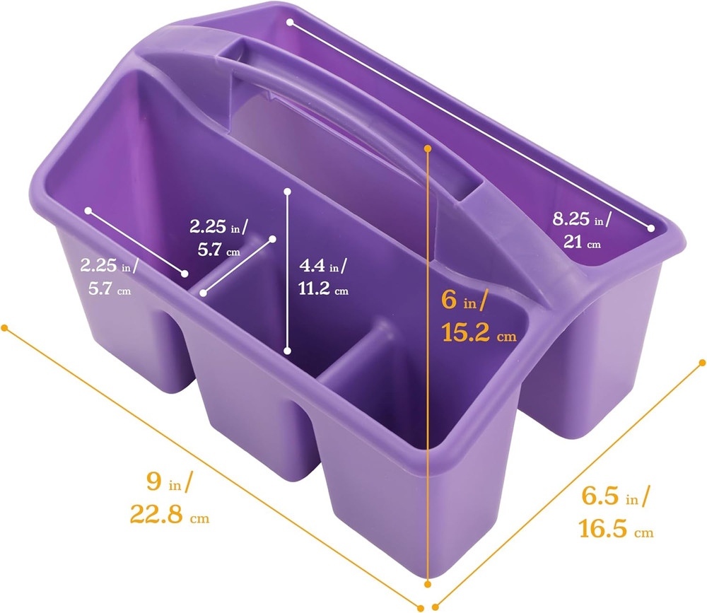 4-Compartment Small Plastic Caddy, Multipurpose Organization, Primary, 6-Pack