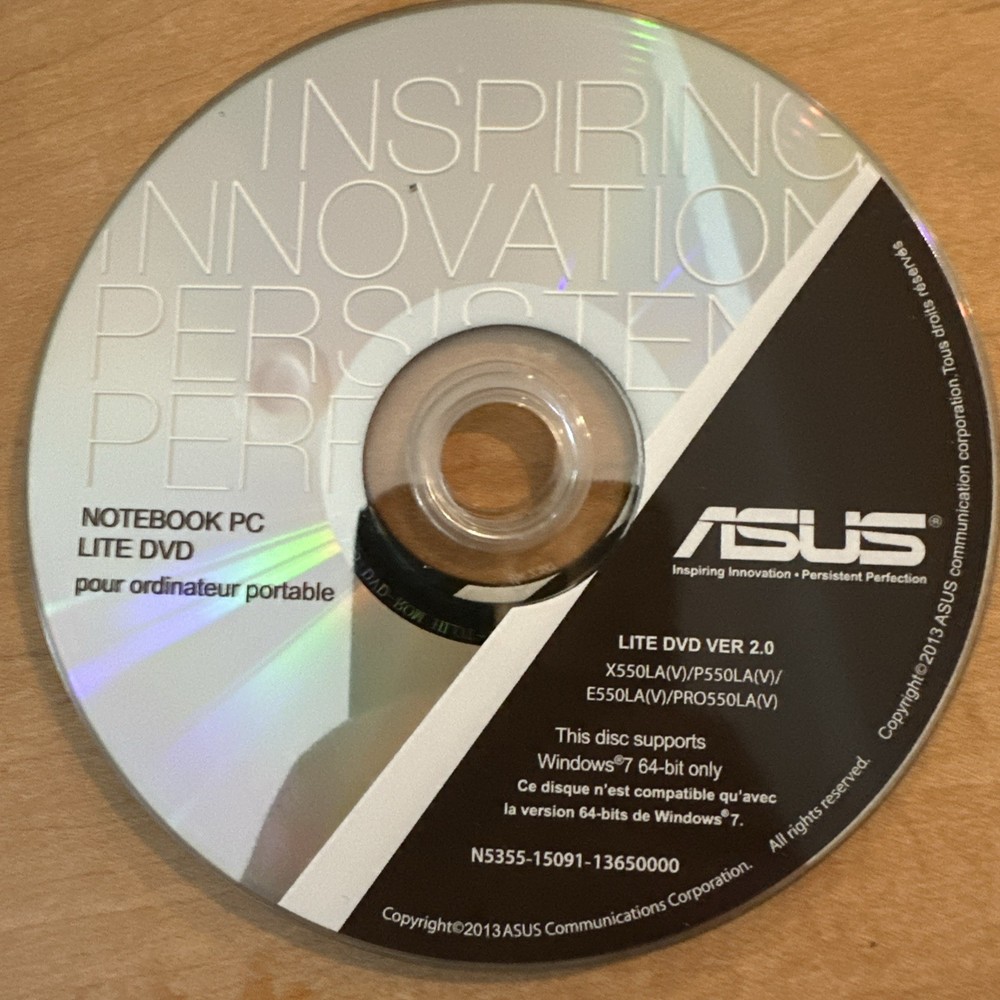 ASUS User's Driver & Utility Disc N5355-15091-1365000 Windows 7 64 Bit only