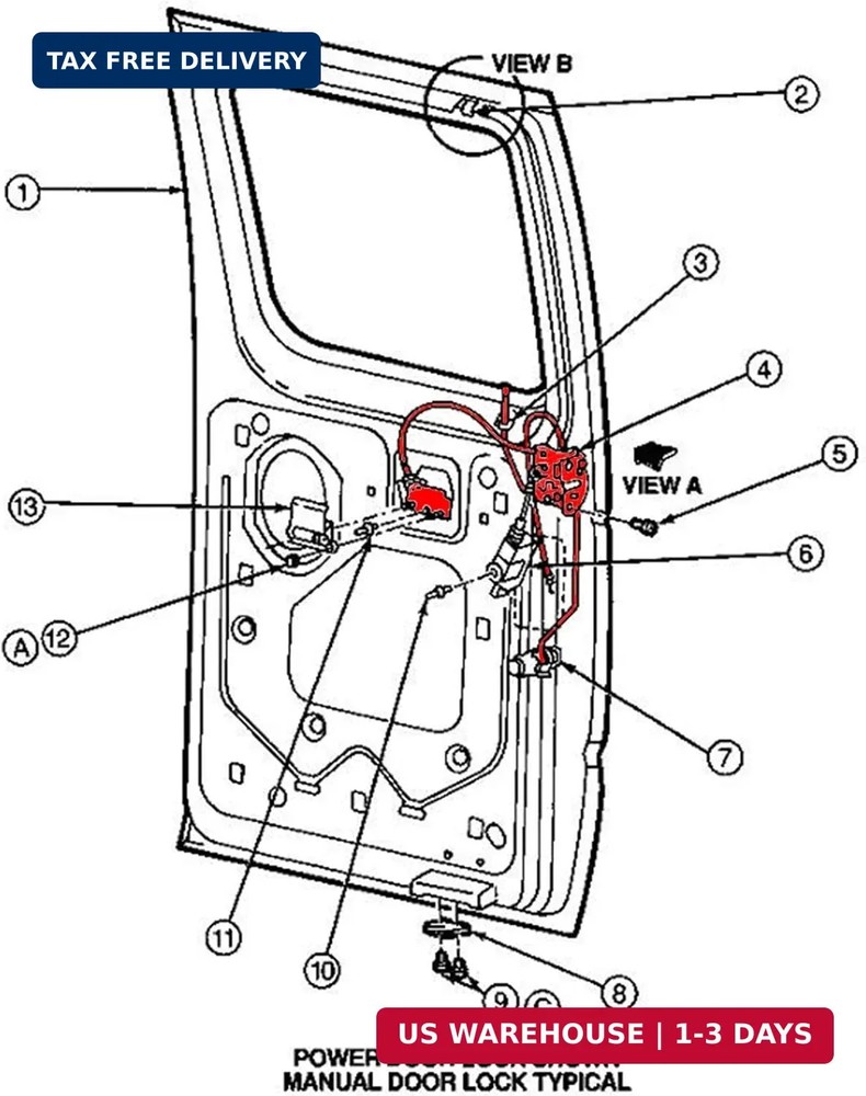 Door Latch Assembly w/cable Rod compatible for 1992-2014 Ford E150 E250 E350 Rig