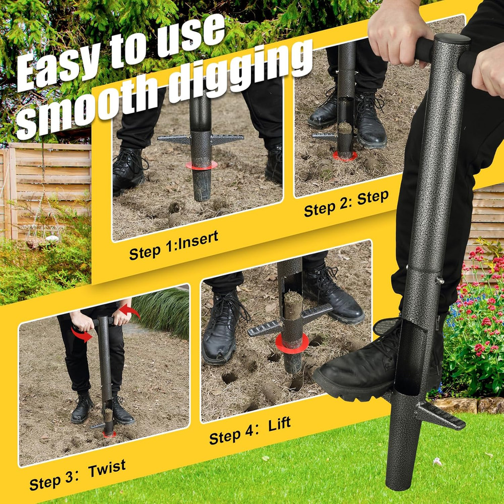 Bulb Planter Tool - 34" Long Handle Sod Plugger Lawn Digger,Auto Plug Eject,Heav