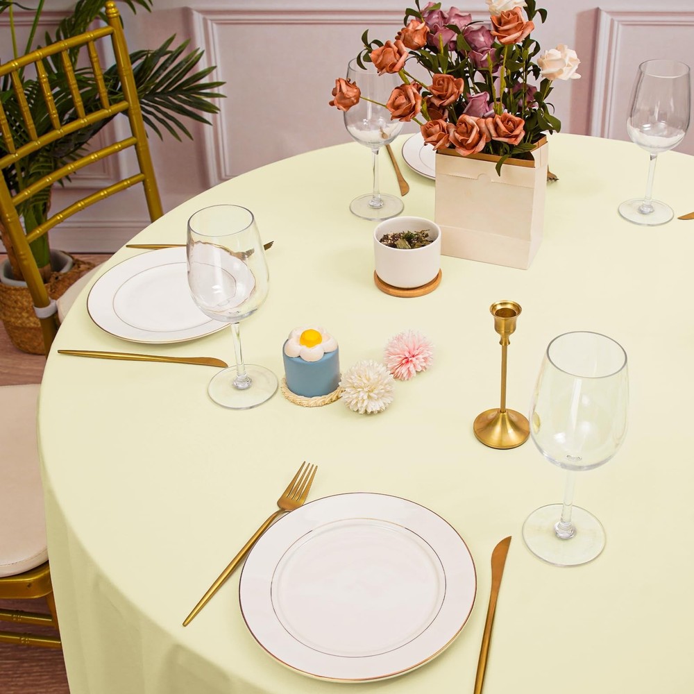 10 Pack Beige Round Tablecloth 90 Inch, Waterproof Polyester Table Cloth for ...