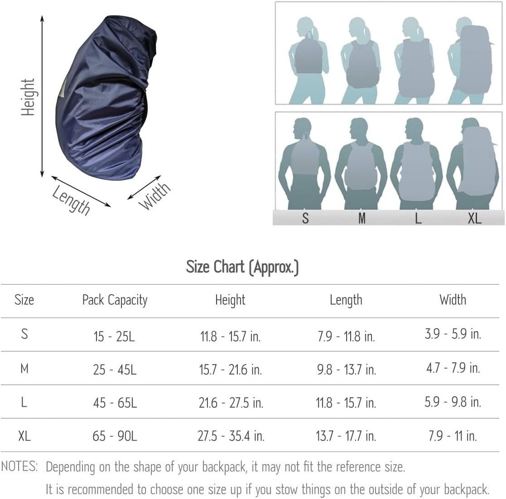 Durable 15-90L Backpack Rain Cover - Lightweight with Adjustable Closure System
