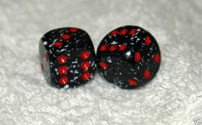 MINI 1/2" BLACK SPECKLED DICE PAIR