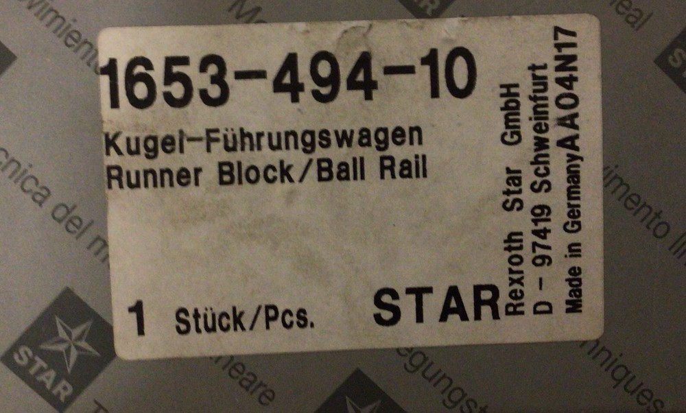 Rexroth Ball Rail Runner Block 1653-494-10