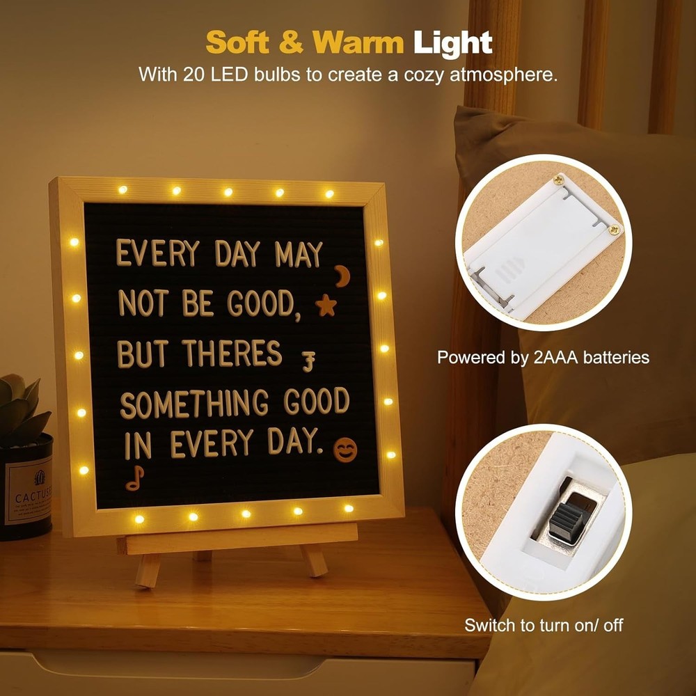 LED Gradient Felt Letter Board Sign Lights 10in × 10in Changeable Message Boa...