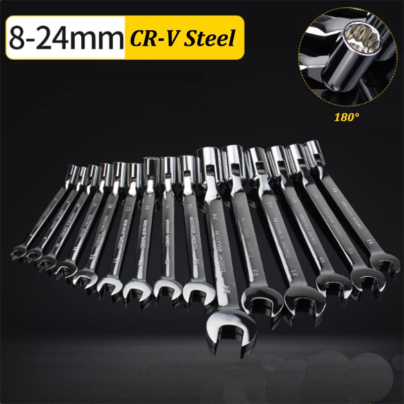 8mm-24mm Swivel Head Combination Socket Spanner Wrench Auto Car Repairing Tool