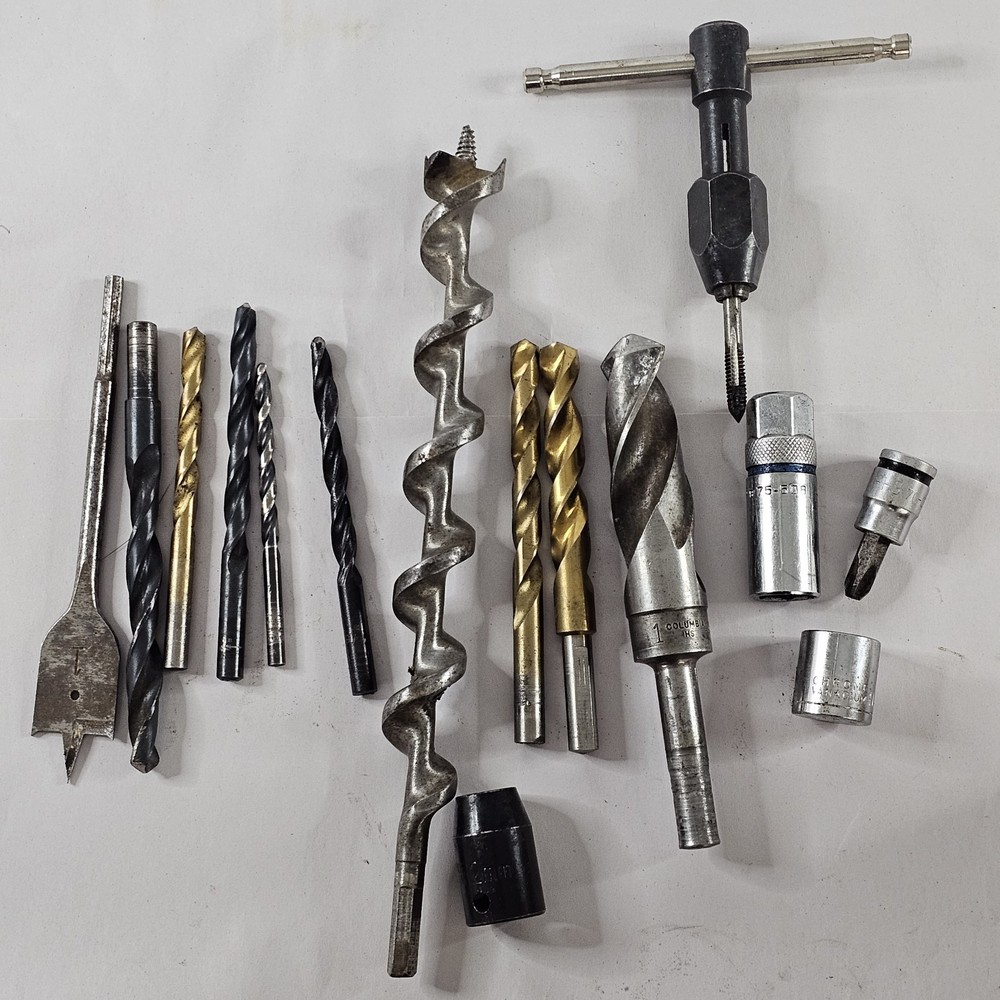 Vintage Lot Of Various Tools Mixed Drill Bits Wood Working Sockets Preowned READ