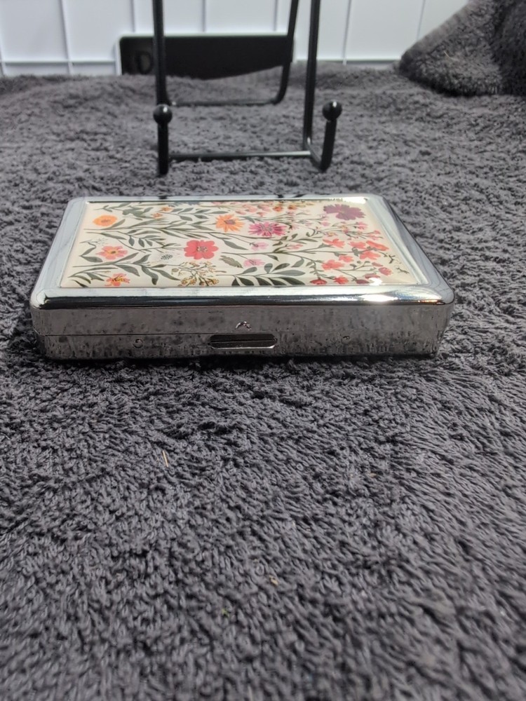 Floral Design Metal Silver Cigarette Case Holder RFID-Blocking Wallet New