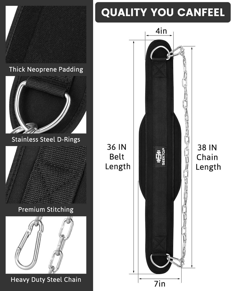 Neoprene Dip Belt with Chain for Weightlifting, Pull Ups, Squats - 1 Size