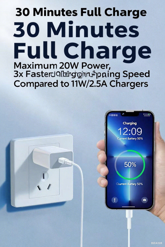 20W USB-C Power Adapter + Free Cable PD Fast Charging iPhone Android Lightweight