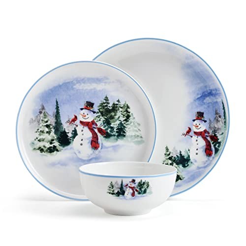 Snowman Forest Chip Resistant 12 Piece Dinnerware Set, Service for 4