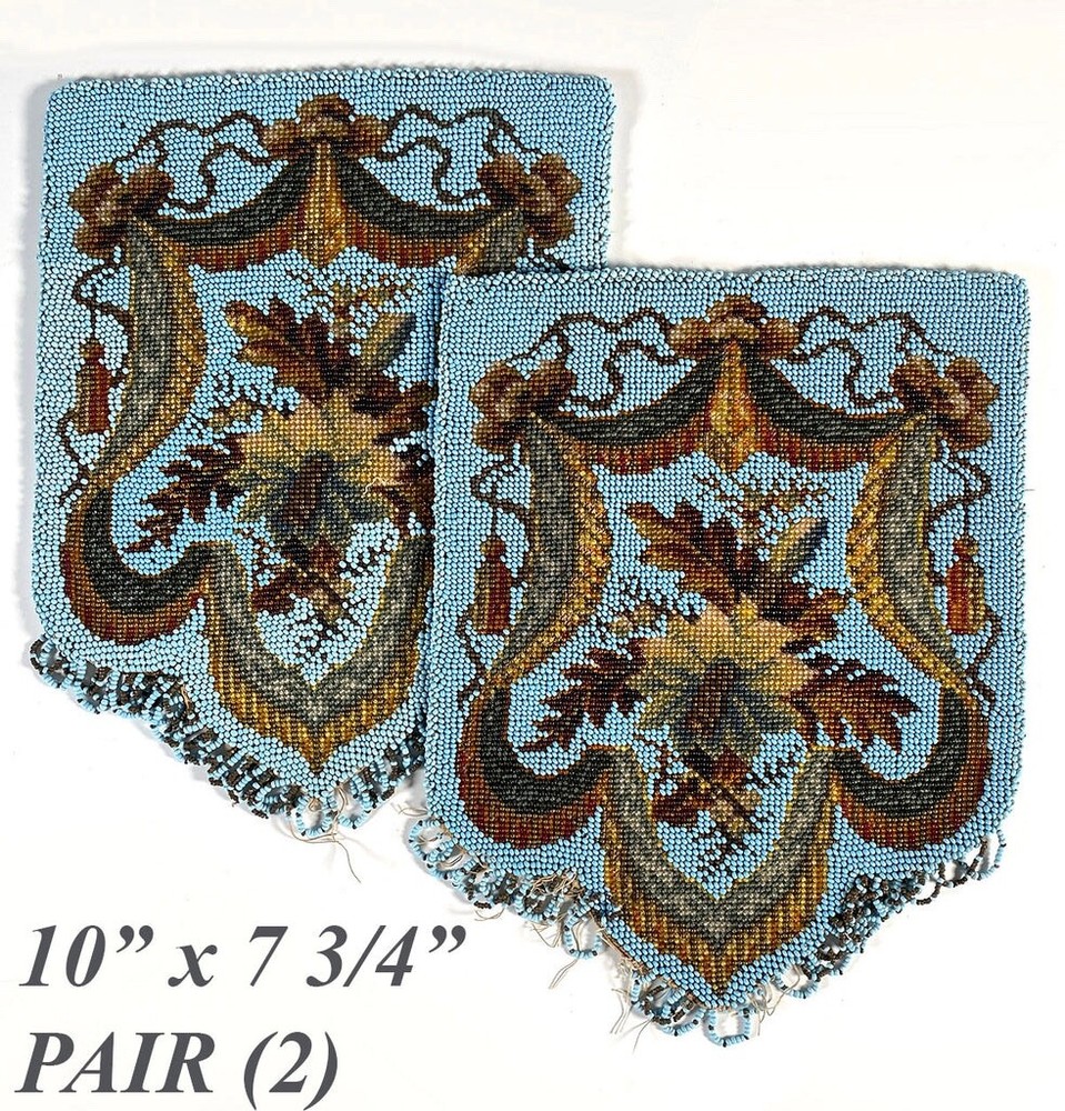Antique Victorian Beadwork Needlepoint Panels, Once Fire Screens, Ready 4 Pillow