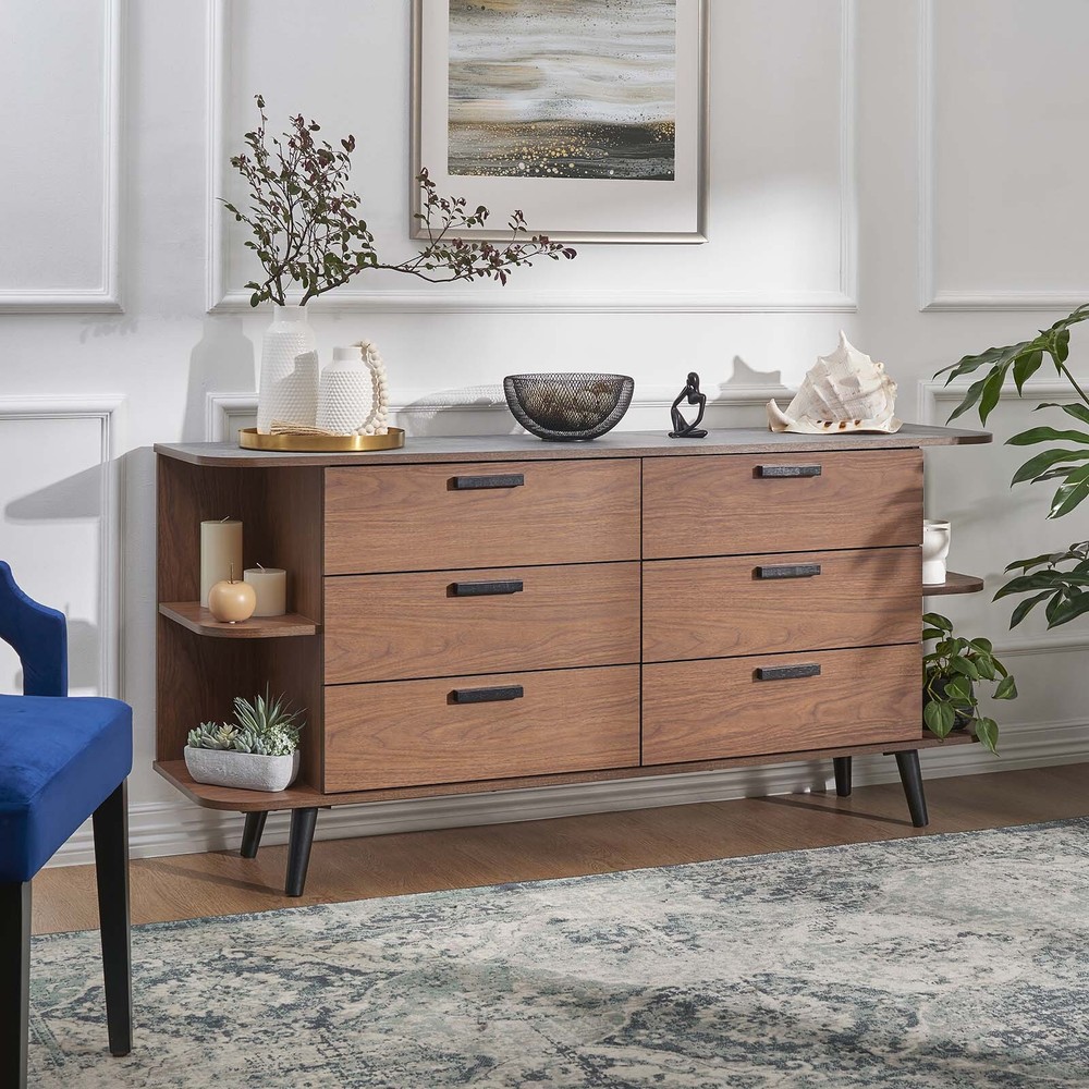 Modway Langston Open Display Storage Sideboard in Walnut Gray