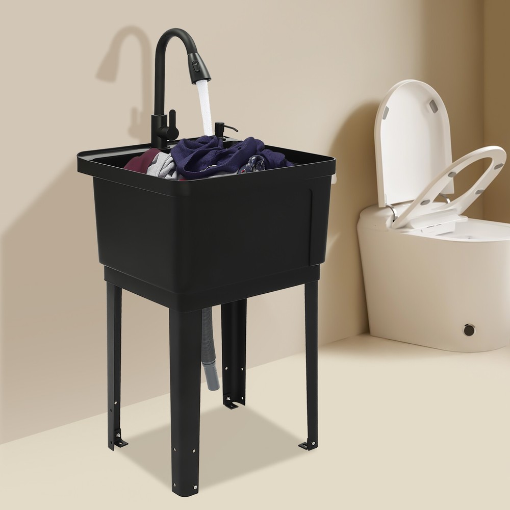 Durable Laundry Sink with Pull-Out Faucet and Spacious Design