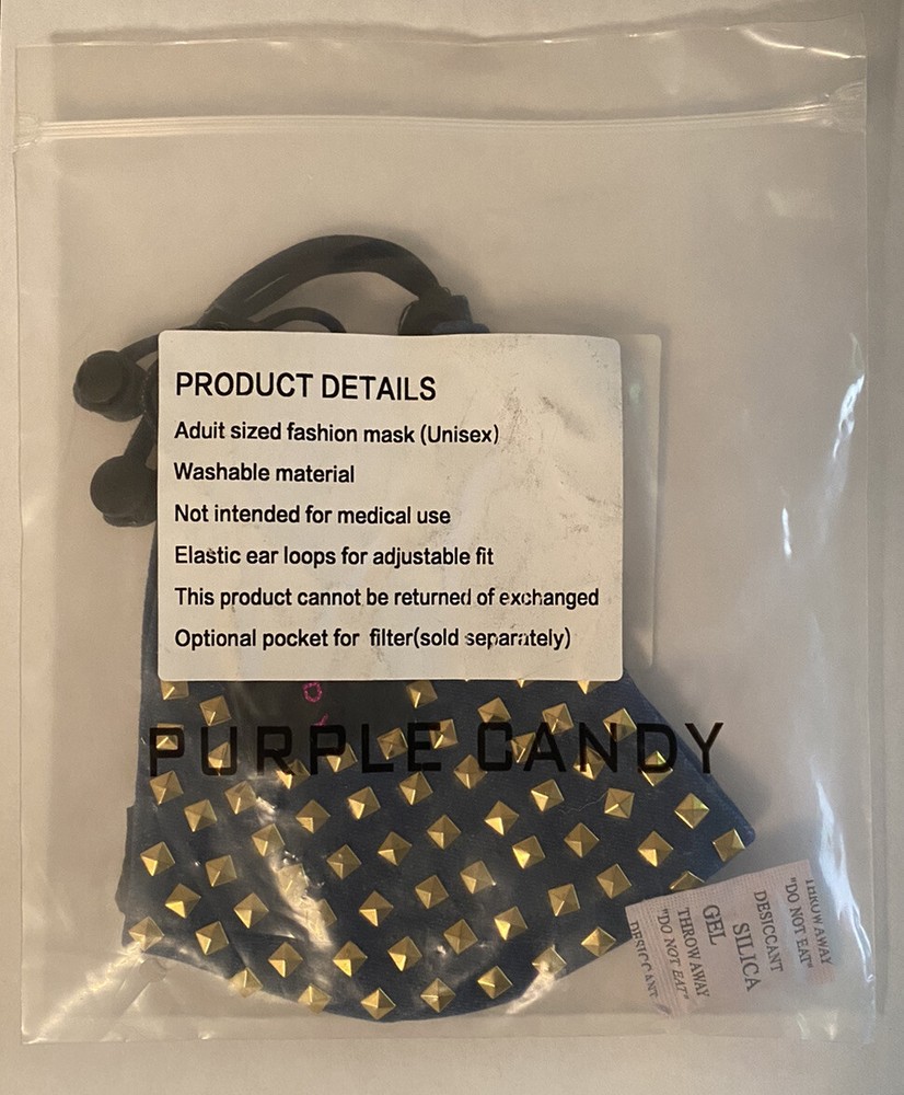 Blue Denim Gold Stud Face Mask With Adjustable Straps