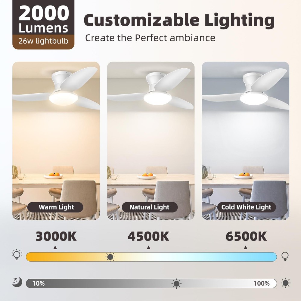 39" Ceiling Fan with Light Remote Dimmable LED DC Motor 6 Speed Reversible Timer