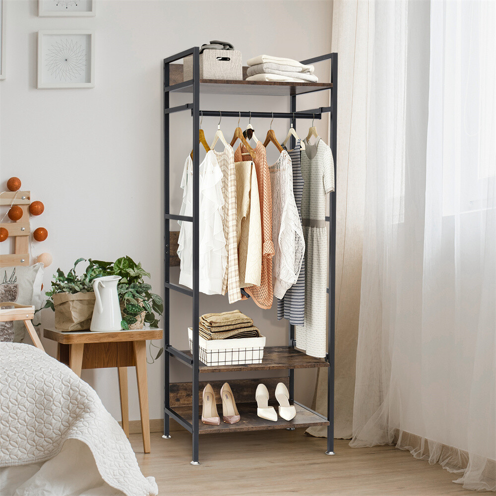 Sturdy Clothes Rack Freestanding Garment Storage Shelf Adjustable Kitchen Shelf