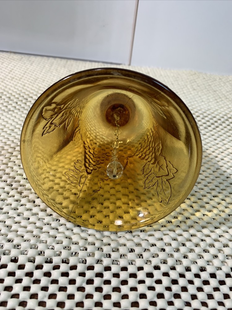 Indiana Glass Tiara Amber Decorative Dinner Bell Grape Pattern EUC