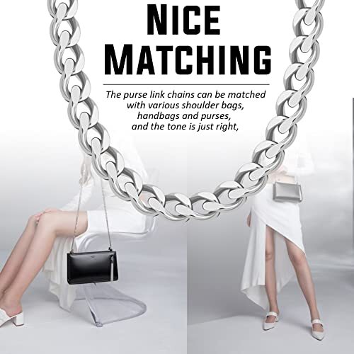 4 Sizes Purse Chain Strap Silver Replacement Flat Chain Strap with Buckles Pe...
