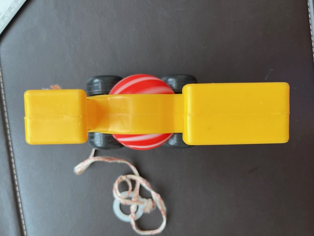 VTG 90s Pull String Train Toy Yellow Locomotive Engine 6 inch