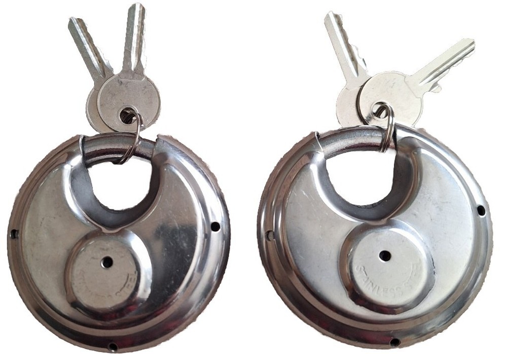 2 Round Storage/Multiuse Padlock StainlessSteel Disc Keyed Lock Waterproof 2.75"