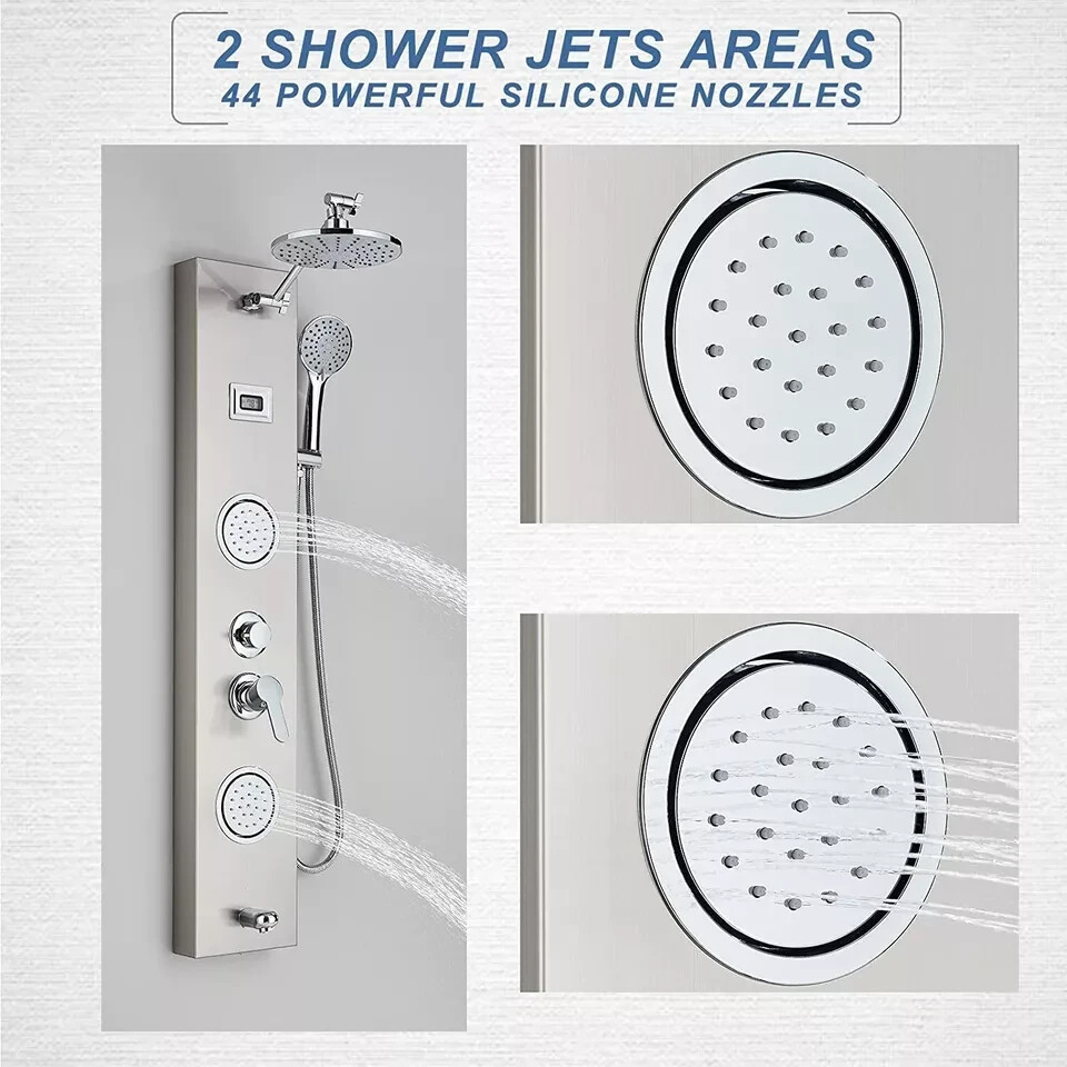 Shower Panel Tower System 8''Adjustable Rainfall Shower Head & Massage Body Jet