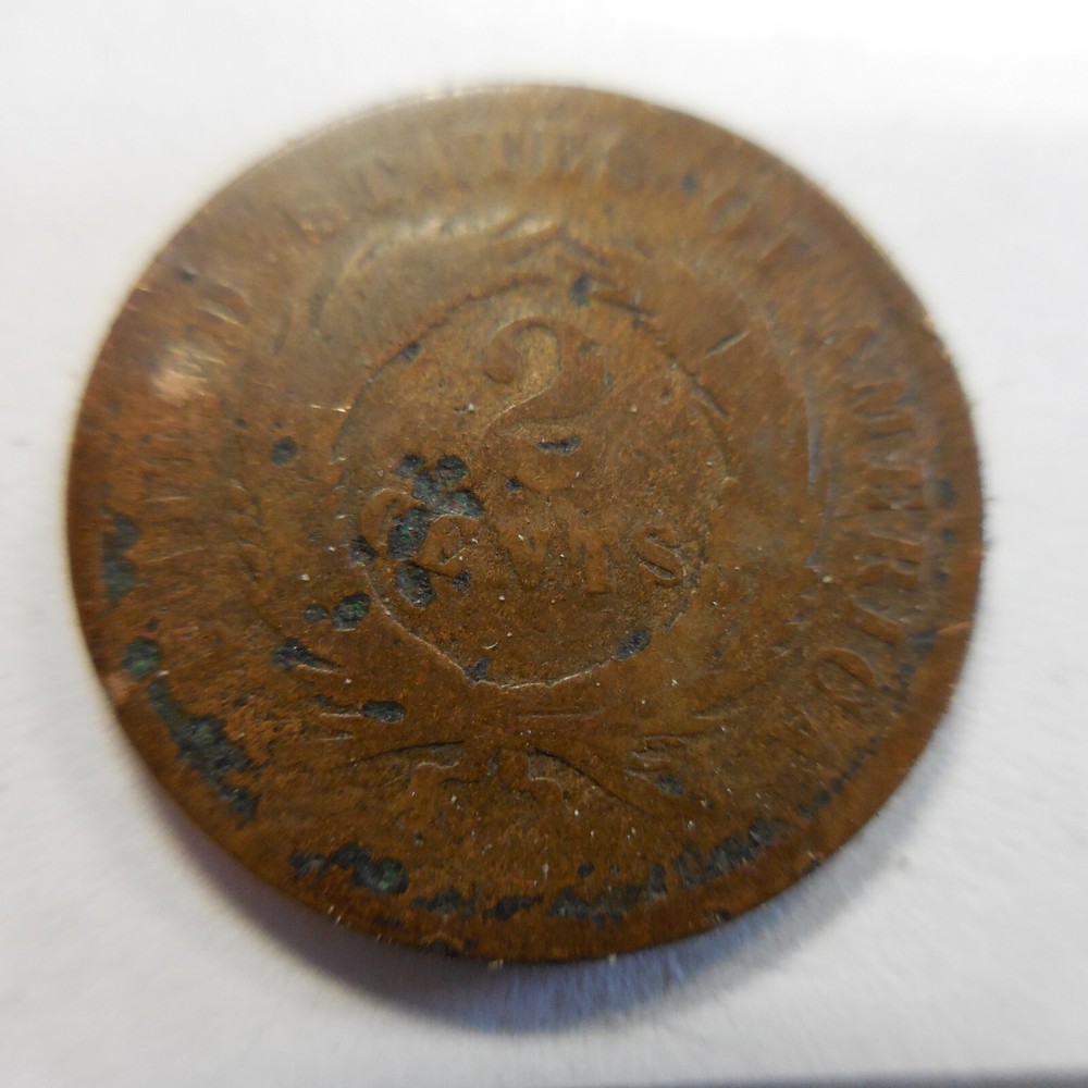 1864 copper U.S. two cent piece. 2c. AG-Good, surface roughness