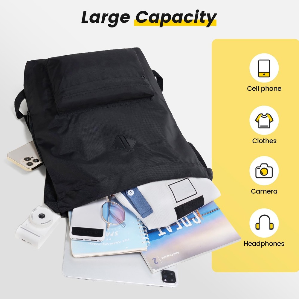 Vorspack Drawstring Backpack Water Resistant String Bag One Size, 01-black