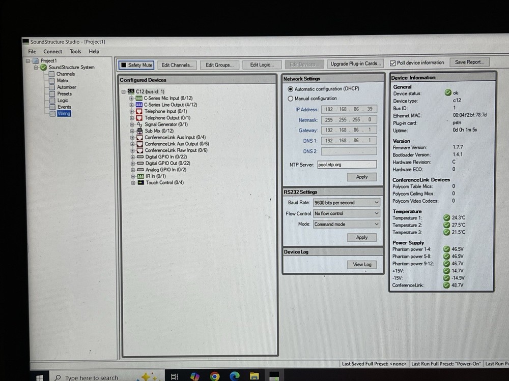 Polycom SoundStructure C12 DSP 12x12 Audio Processor + PSTN Module – Tested