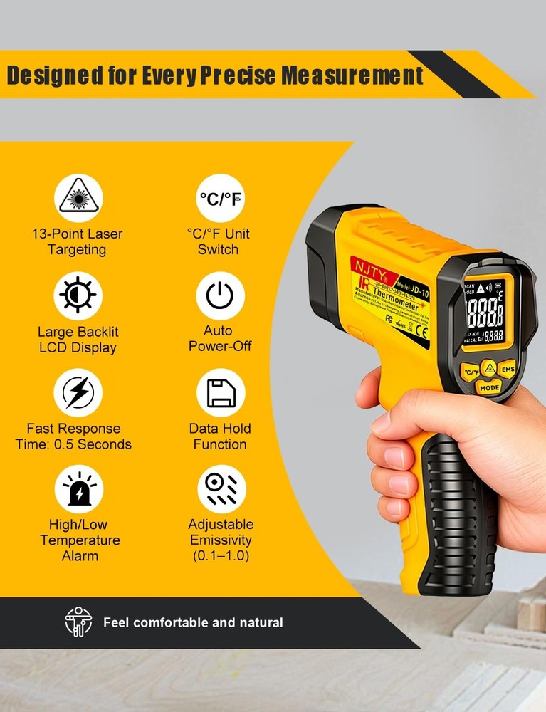 Thermometer , -58℉ to 1472℉, High Precision, Non-Laser Temperature Sensor wit...