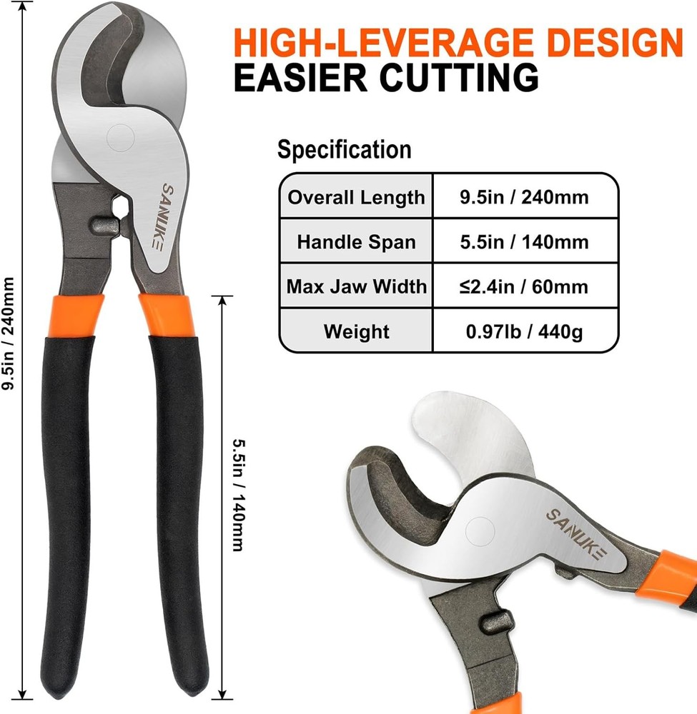 10 Inch Cable Cutters, Sanuke High Leverage 10" cable cutter, Copper