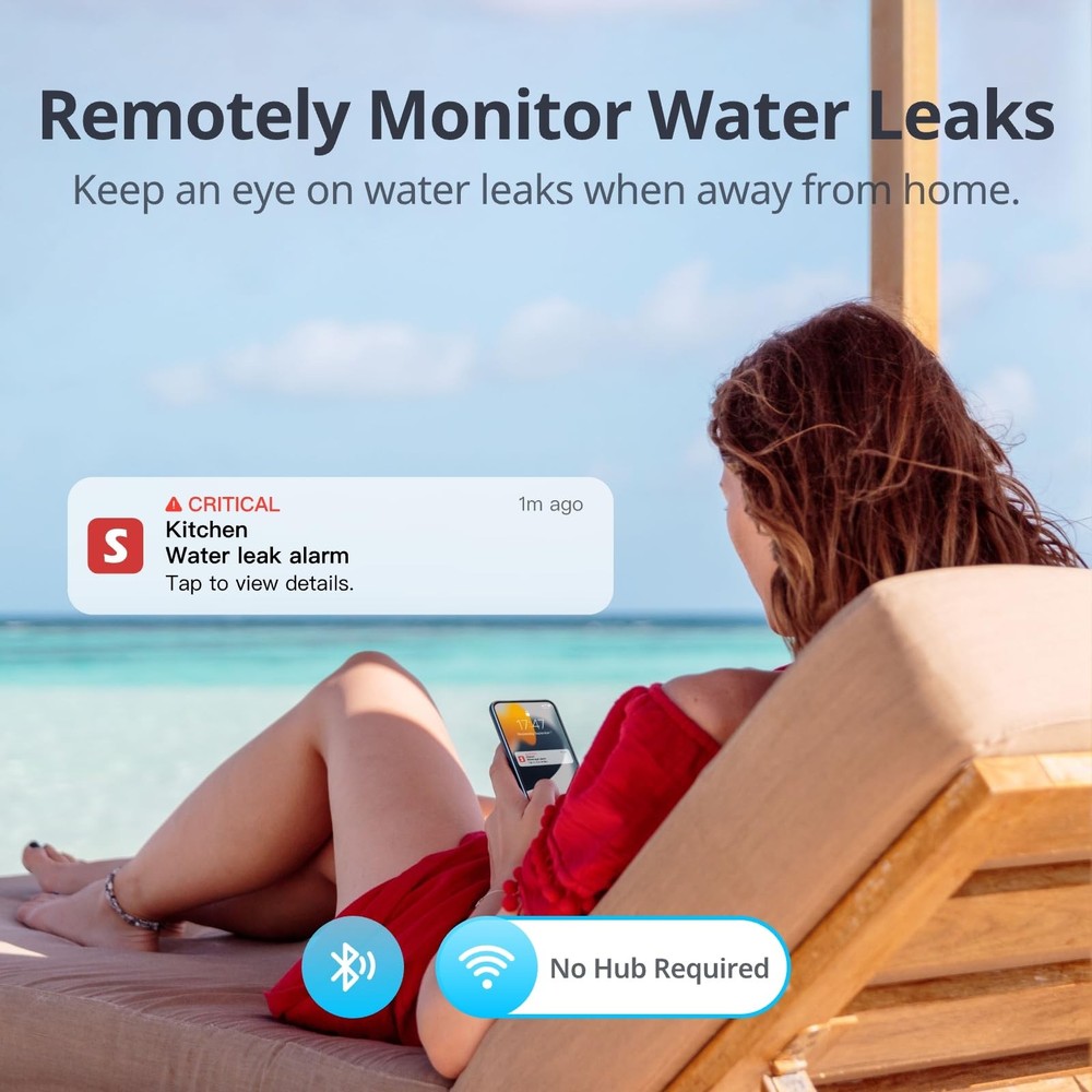 SwitchBot WiFi Water Sensor, Smart Leak Detector, 100dB White