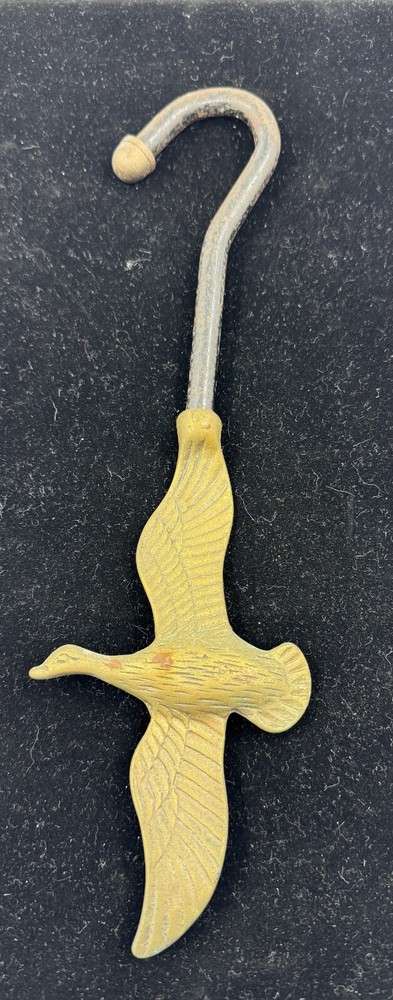Vintage Brass Flying Duck Fireplace Damper Handle Flue Hook Tool - 11”