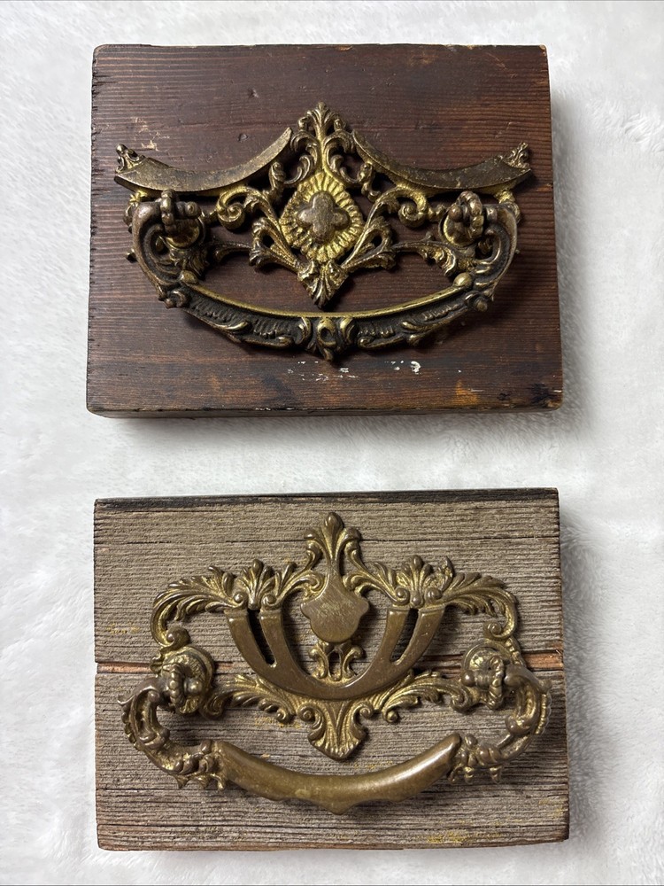 Pair Antique Victorian Ornate Brass Drawer Pulls Handles Rococo Hardware