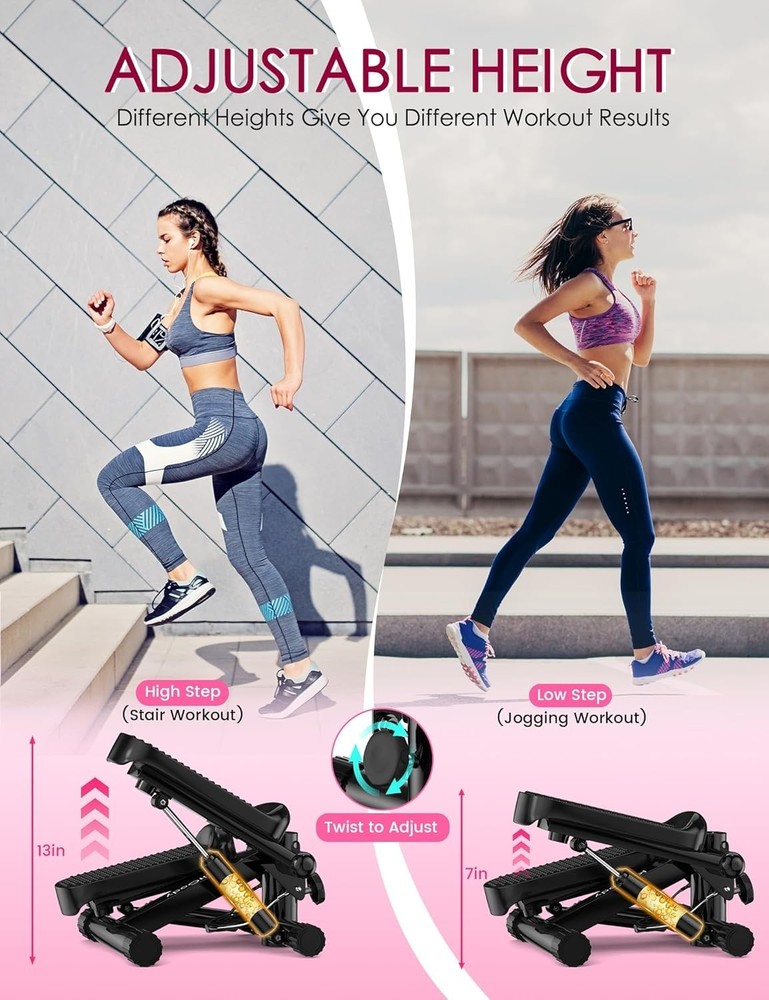 Compact Mini Stepper with Resistance Bands - 330LBS Capacity for Home Workouts
